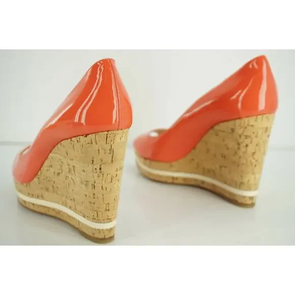 Prada Pink Patent Platform Wedge Heel Espadrille Peep Pumps - Picture 3 of 12